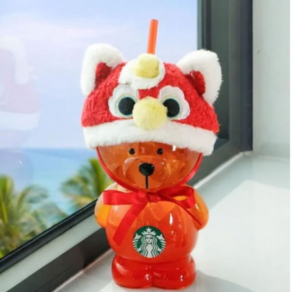 Starbucks Asia 2026 Lion Dance Bearista Glass Cold Cup 20 oz NWT